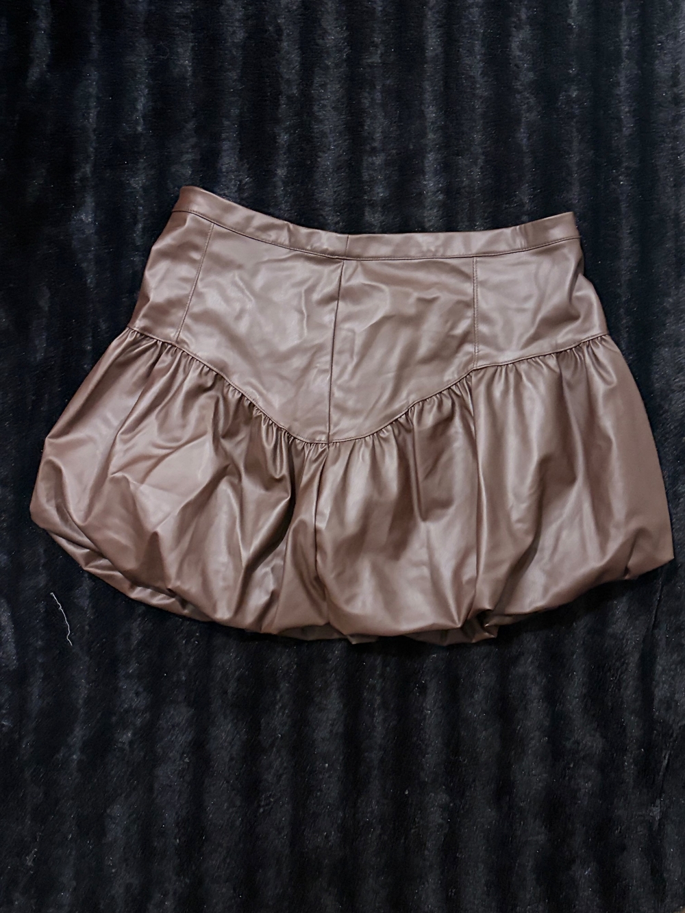 Faux Leather Bubble Mini Skirt - Brown